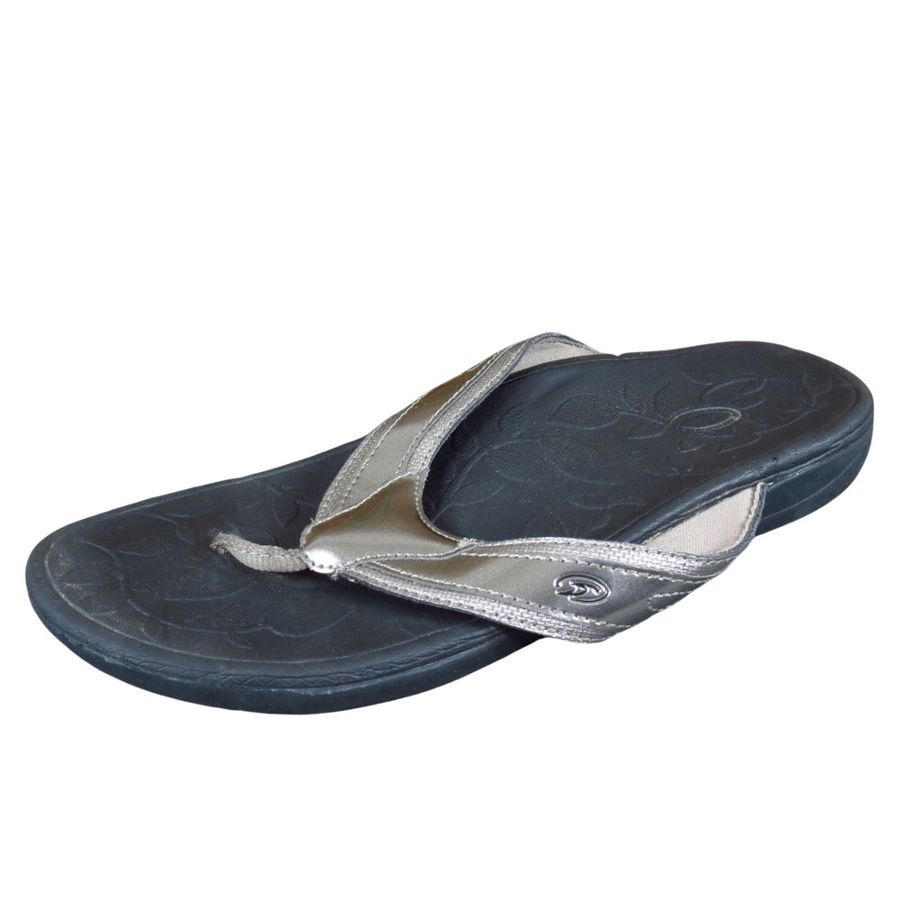 Dr. Scholl's Women Sandal 9 Casual Flip Flop Pewter Silver Synthetic Thong